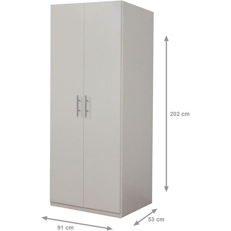 Dmora Armoire à 2 portes battantes, blanc mat, avec tringle à vêtements, Dimensions 91 x 202 x 53 cm