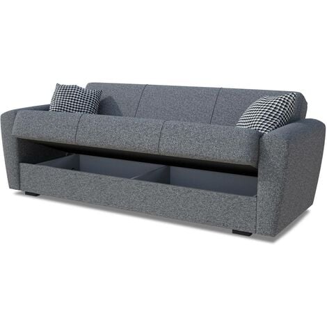Dmora Canapé Escobar, Canapé conteneur 3 places linéaire, Canapé de salon en tissu rembourré avec ouverture clic-clac, Cm 223x84xh80, Gris