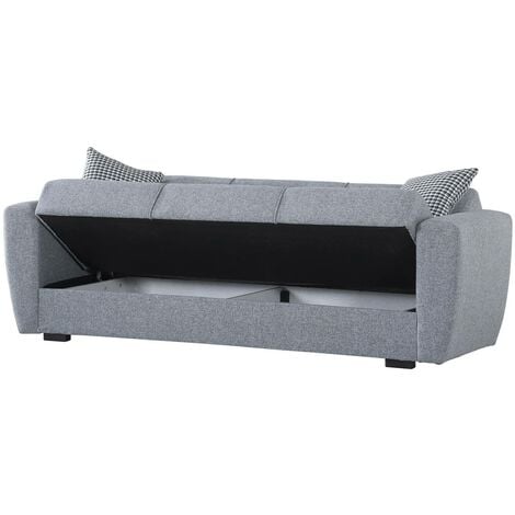 Dmora Canapé Escobar, Canapé conteneur 3 places linéaire, Canapé de salon en tissu rembourré avec ouverture clic-clac, Cm 223x84xh80, Gris