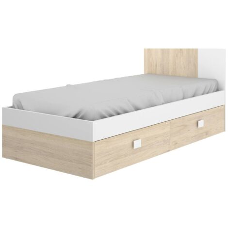 Dmora – Lit enfant gigogne 196x97 cm – Structure en panneaux de particules mélaminés – Tiroirs de rangement intégrés – Blanc et chêne