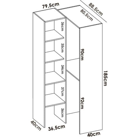 Dmora - Armoire Dalmic, Structure pour dressing d'angle, Porte-manteau d'angle ouvert, 79x88h186 cm, Blanc