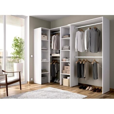 Dmora - Armoire Dmagrin, Structure pour dressing d'angle, Porte-manteau d'angle ouvert, 228x79h187 cm, Blanc