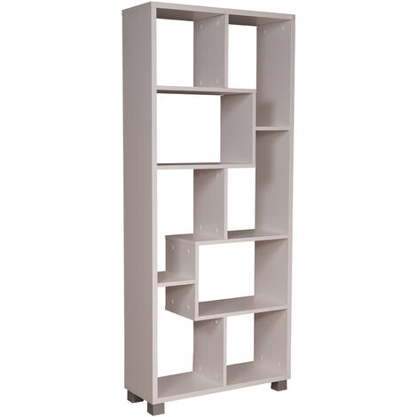 Dmora Bibliothèque zig zag avec 8 étagères, Étagère positionnable verticalement et horizontalement, Bibliothèque de rangement de bureau, cm 69x30h160, Couleur Blanc