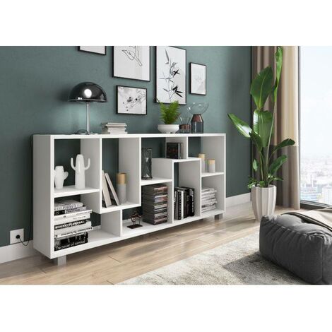 Dmora Bibliothèque zig zag avec 8 étagères, Étagère positionnable verticalement et horizontalement, Bibliothèque de rangement de bureau, cm 69x30h160, Couleur Blanc