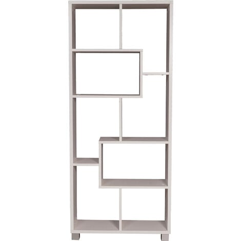 Dmora Bibliothèque zig zag avec 8 étagères, Étagère positionnable verticalement et horizontalement, Bibliothèque de rangement de bureau, cm 69x30h160, Couleur Blanc