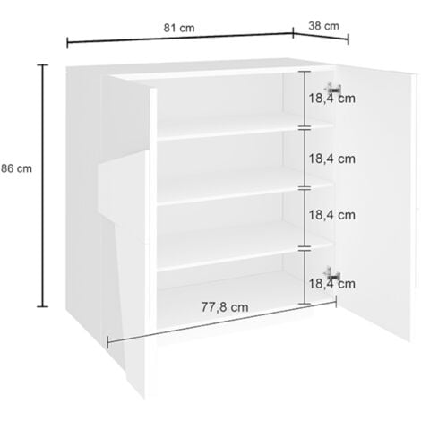 Dmora - Meuble à chaussures Dfogl, Armoire polyvalente à 2 portes, Porte-chaussures d'entrée, 100% Made in Italy, 81x38h86 cm, Blanc brillant avec détail