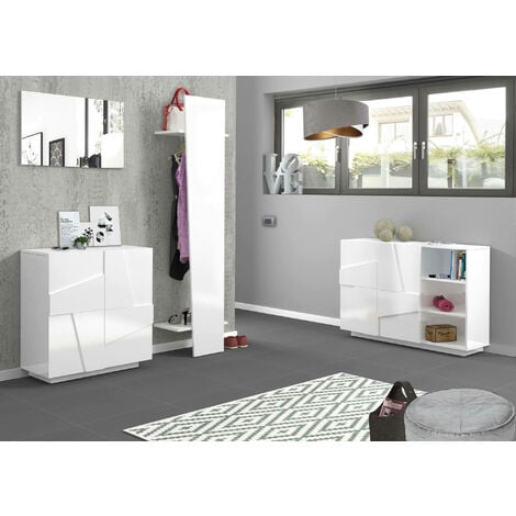 Dmora - Meuble à chaussures Dfogl, Armoire polyvalente à 2 portes, Porte-chaussures d'entrée, 100% Made in Italy, 81x38h86 cm, Blanc brillant avec détail