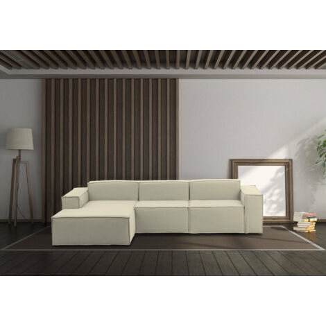 Talamo Italia Canapé fixe Jessica, Canapé modulable 3 places avec péninsule gauche, 100% Made in Italy, Canapé moderne en tissu, Cm 300x170h70, Beige, avec emballage renforcé (1/5)