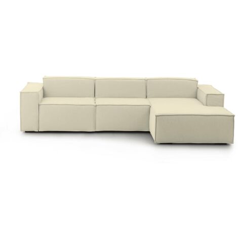 Talamo Italia Canapé fixe Giovanna, Canapé modulable 3 places avec péninsule droite, 100% Made in Italy, Canapé moderne en tissu, Cm 300x170h70, Beige, avec emballage renforcé (1/5)