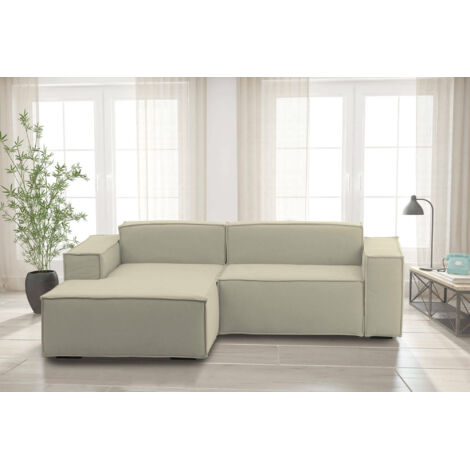 Talamo Italia Canapé fixe Nadia, Canapé modulable 2 places avec péninsule gauche, 100% Made in Italy, Canapé moderne en tissu, Cm 220x170h70, Beige, avec emballage renforcé (1/5)