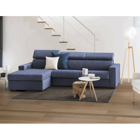 Canapé-lit avec méridienne Aloet, déhoussable, avec rangement Made in Italy, inclinable, 260x95 cm bleu (1/5)