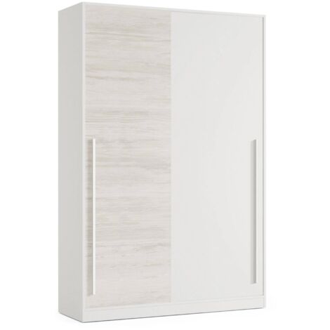 Dmora – Armoire de chambre 2 portes coulissantes 120x50x200 cm – Barre à vêtements et 3 étagères – Bois lamellé blanc antique - 120x50h200