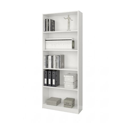 Dmora Bibliothèque Boston, Bibliothèque linéaire avec 4 étagères, Étagère de bureau ou de chambre, Bibliothèque moderne, cm 80x28h201, Blanc