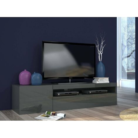 Dmora - Meuble TV Dmontù, Buffet bas de salon, base meuble TV, 100% Made in Italy, 150x40h37 cm, Anthracite Brillant (1/4)