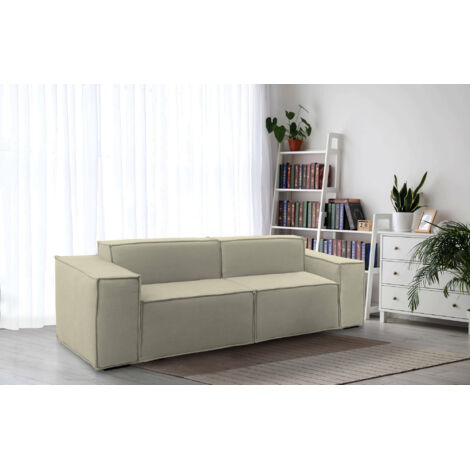 Dmora - Canapé fixe Dlongh, Canapé modulable 2 places linéaire, 100% Made in Italy, Canapé de salon moderne en tissu, Cm 220x95h70, Beige (1/5)