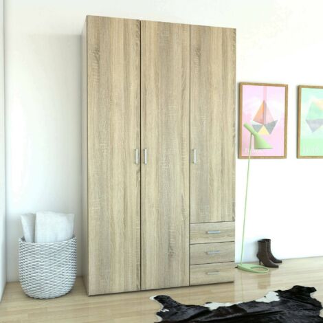 Armoire 3 Portes Aquilone, Placard Chambre Penderie, 49,5x115,8 cm Chêne Brun (1/5)