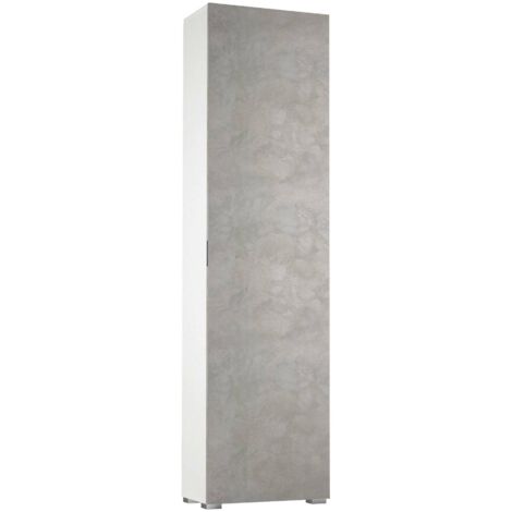 Dmora - Armoire polyvalente Ddarbo, Armoire linéaire avec 1 porte et 7 étagères, Colonne d'entrée ou de salle de bain, Range - chaussures moderne, 100% Made in Italy, 50x30h182 cm, Béton et blanc (1/5)