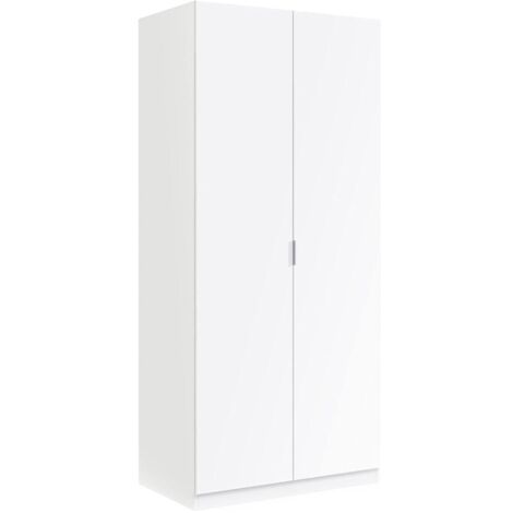 Dmora – Armoire de chambre 2 portes battantes – 82x52x180 cm – Structure en bois lamellé – Étagère fixe et tringle à vêtements – Blanc - 82x52h180 (1/5)