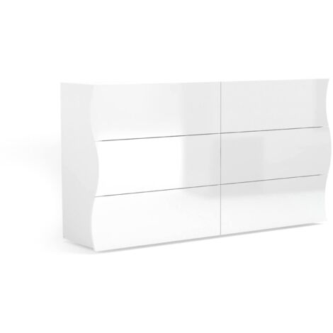 Dmora – Commode enfant 6 tiroirs – Dimensions 155x40x81,5 cm – Structure en bois mélaminé certifié FSC – Made in Italy, blanc brillant (1/5)