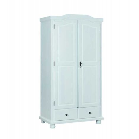 Armoire 2 portes et 2 tiroirs en pin massif blanc (1/5)