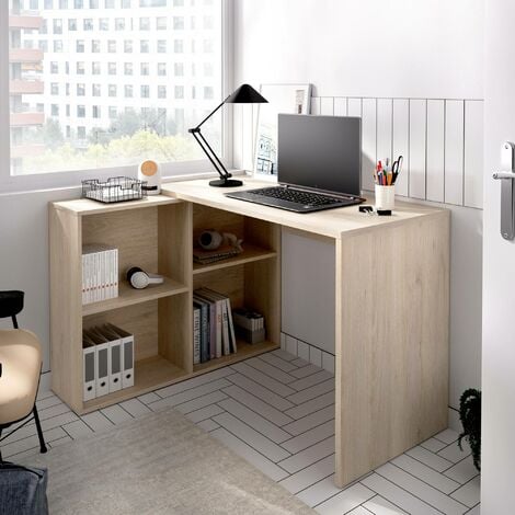 Dmora Bureau avec bibliothèque haute moderne, Console avec étagères de  rangement, Table d'étude pour chambre