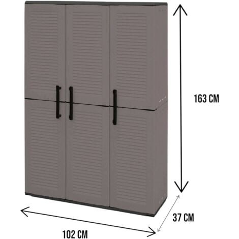Dmora Armoire extérieure ou intérieure, 3 portes et 3 niveaux en polypropylène ajustables, 100% fabriqués en Itala, 102x37h163 cm, couleur grise