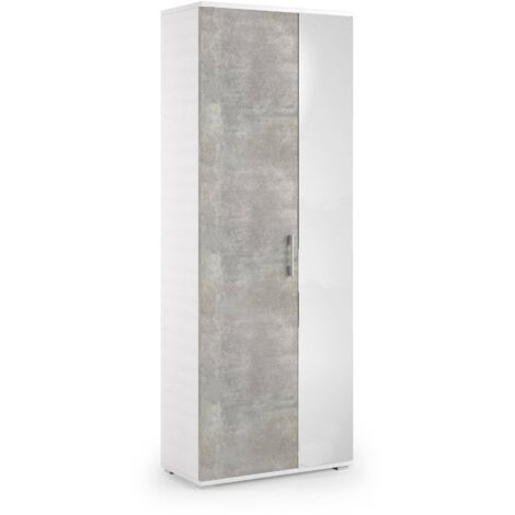 Dmora - Meuble à chaussures Dminiat, Mobilier de salle polyvalente avec porte miroir, Meuble à chaussures moderne avec 6 étagères, Fabriqué en Italie, 72x37h195 cm, Blanc et Béton (1/5)