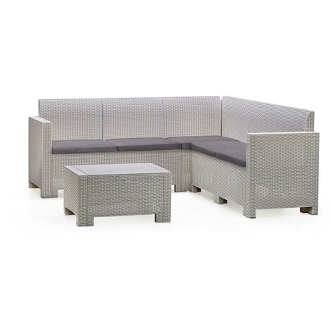 Dmora Ensemble de salon d'extérieur Eris, Ensemble de jardin avec coussins, Ensemble de salon d'intérieur effet rotin, 100% Made in Italy, Blanc