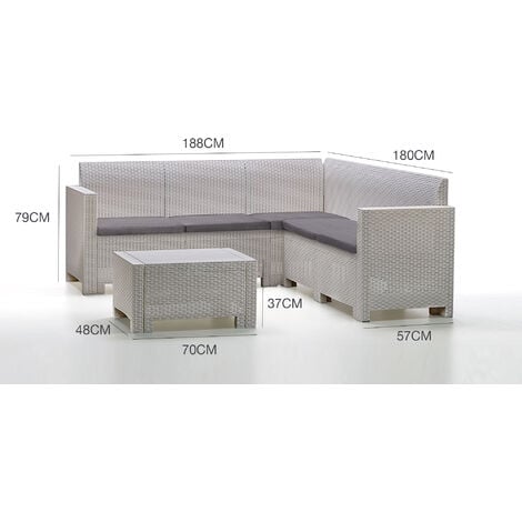 Dmora Ensemble de salon d'extérieur Eris, Ensemble de jardin avec coussins, Ensemble de salon d'intérieur effet rotin, 100% Made in Italy, Blanc