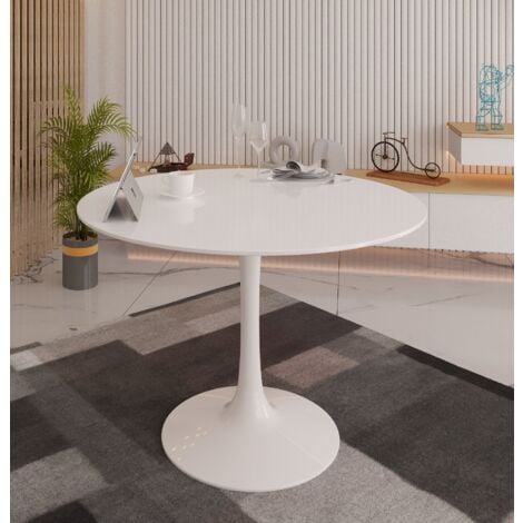 Dmora Table ronde, Table basse pour salle à manger, 100x100h75 cm, Couleur Blanc