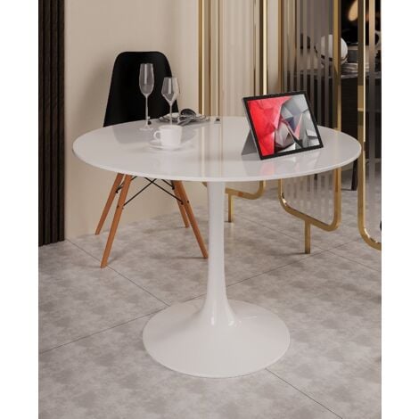 Dmora Table ronde, Table basse pour salle à manger, 100x100h75 cm, Couleur Blanc