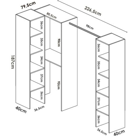 Armoire Plose, Structure pour dressing d'angle, Porte-manteau d