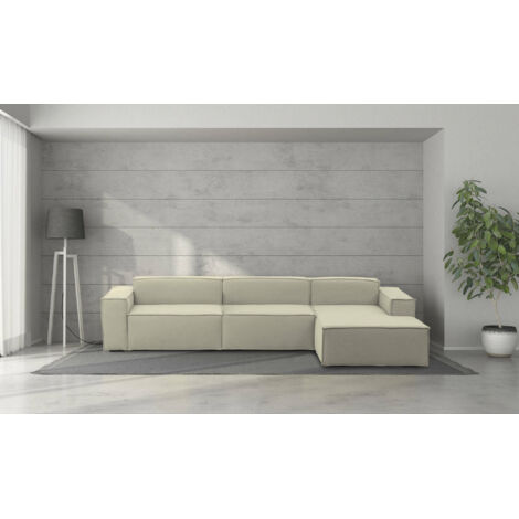 Talamo Italia Canapé fixe Raffaella, Canapé modulable 4 places avec péninsule droite, 100% Made in Italy, Canapé moderne en tissu, Cm 340x170h70, Beige, avec emballage renforcé (1/5)
