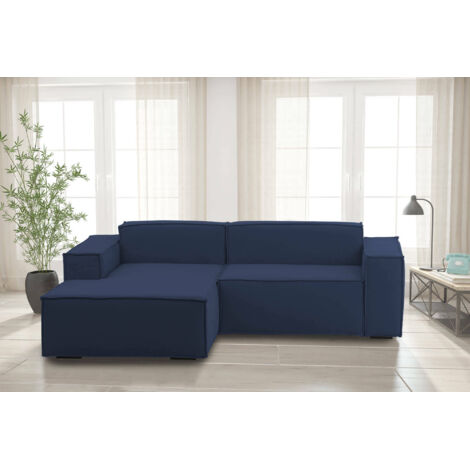 Talamo Italia Canapé fixe Daniela, Grand Canapé modulable 2 places avec péninsule gauche, 100% Made in Italy, Canapé moderne en tissu, Cm 240x170h70, Bleu, avec emballage renforcé (1/5)