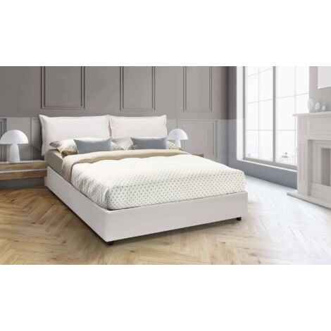 Lit Double Viburno, avec Rangements, Fabrication Italienne, Blanc (1/5)