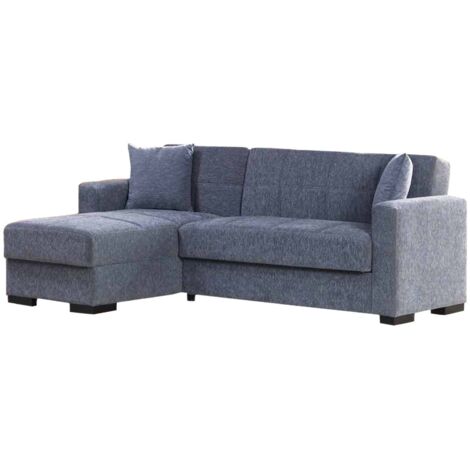 Dmora - Canapé Ddajca, Canapé d'angle avec péninsule réversible, Canapé de rangement pour le salon avec chaiselongue et 2 coussins, 230x150h81 cm, Gris (1/5)