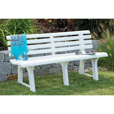 Dmora - Banc d'extérieur Dluzard, Banc de jardin monobloc, Banc d'extérieur, 100% Made in Italy, 145x49h74 cm, Blanc
