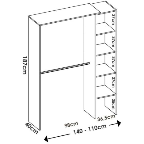 Armoire D'angle Arera En Chêne 248x79x187 Cm - Dressing Ouvert Avec étagères Et Porte-manteaux