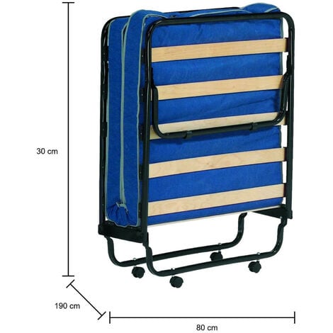 Dmora Lit pliant avec sommier à lattes et matelas, mesure 190x80x30 cm