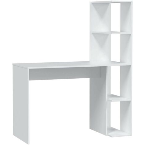 Dmora – Bureau linéaire avec bibliothèque 110x52h136 cm – Panneaux mélaminés résistants aux chocs – Pour petits espaces modernes – Blanc - 110x50h136