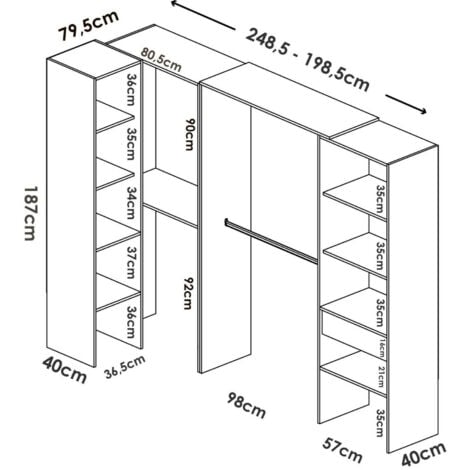 Dmora - Armoire Arera, Structure pour dressing d'angle, Porte-manteau d'angle ouvert, 248x79h187 cm, Chêne