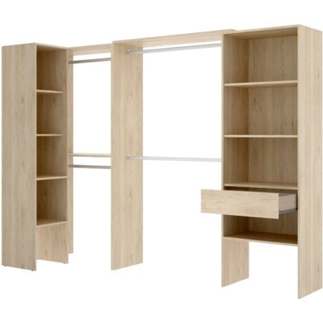 Dmora - Armoire Arera, Structure pour dressing d'angle, Porte-manteau d'angle ouvert, 248x79h187 cm, Chêne