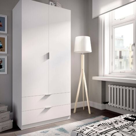 Dmora - Vestiaire Darest, Armoire de chambre avec 2 portes et 2 tiroirs, Meubles de chambre avec tringle à vêtements, 81x52h180 cm, Blanc