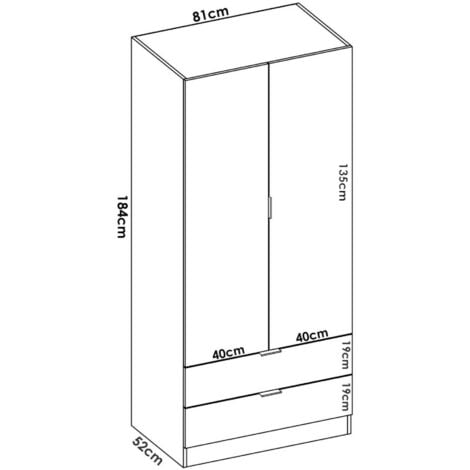 Dmora - Vestiaire Darest, Armoire de chambre avec 2 portes et 2 tiroirs, Meubles de chambre avec tringle à vêtements, 81x52h180 cm, Blanc