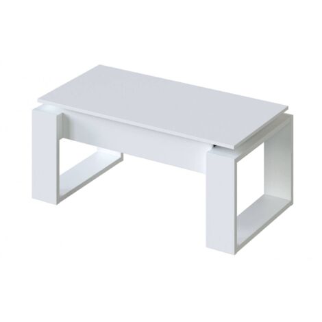 Table basse Aspra, plateau relevable avec rangement, 45x105x55h cm blanc