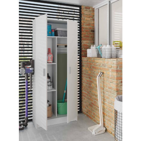 Dmora - Armoire polyvalent Dbaldi, Armoire à balais avec 2 portes, Étagère à chaussures avec étagères, Placard à balai, 73x37h180 cm, Blanc