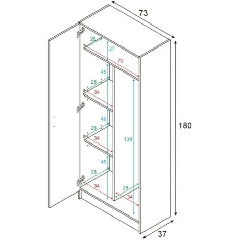 Dmora - Armoire polyvalent Dbaldi, Armoire à balais avec 2 portes, Étagère à chaussures avec étagères, Placard à balai, 73x37h180 cm, Blanc