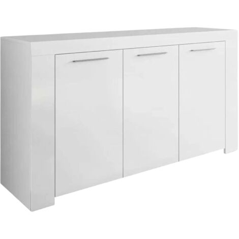 Dmora – Buffet moderne 3 portes 144x42x80 cm – Meuble TV blanc en bois lamellé – Design épuré pour salon et salle à manger - 144x42h80 (1/5)