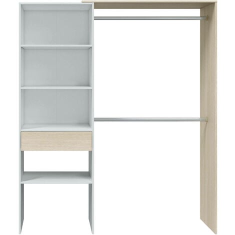 Dmora - Vestiaire Djajal, Structure pour dressing, Armoire ouverte sans portes, Dressing, 158x40h187 cm, Blanc et Chêne
