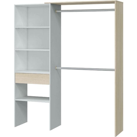 Dmora - Vestiaire Djajal, Structure pour dressing, Armoire ouverte sans portes, Dressing, 158x40h187 cm, Blanc et Chêne